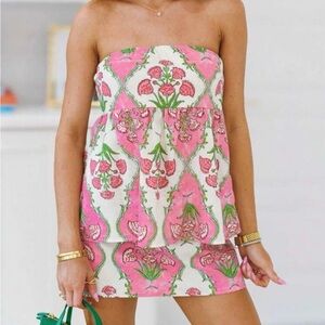 Pink & White Strapless Floral Two-Piece Set